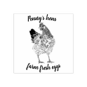 Farm Fresh Eggs Chicken Hen with Your Name  Rubber Stamp