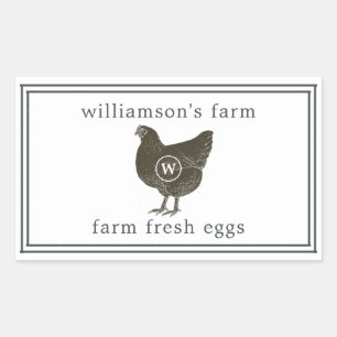 Farm Fresh Eggs Monogram Egg Carton Black White Rectangular Sticker