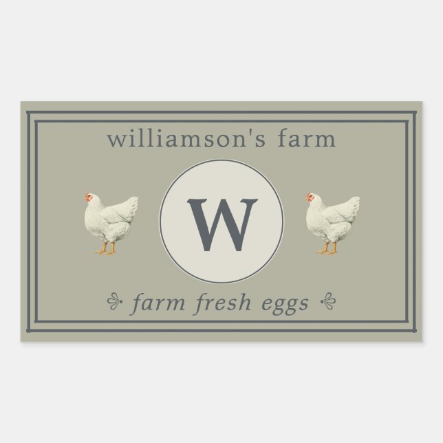 Farm Fresh Eggs Monogram Egg Carton Moss Grey Rectangular Sticker (Front)