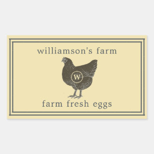 Farm Fresh Eggs Monogram Egg Carton Pastel Yellow Rectangular Sticker