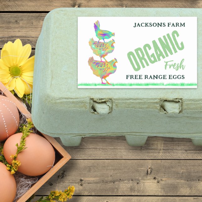 Farm Fresh Eggs Organic Free Range Rectangular Sticker (Organic fresh free range chicken egg box stickers with personalized small business name)