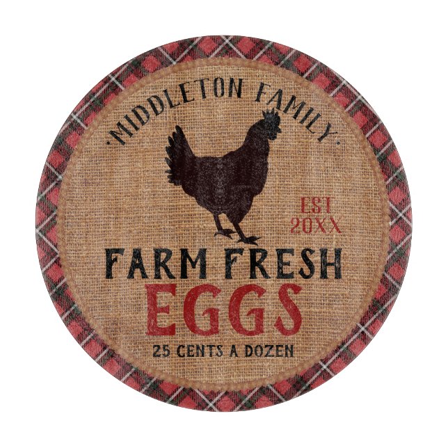 Farm Fresh Eggs - Plaid Cutting Board (Front)