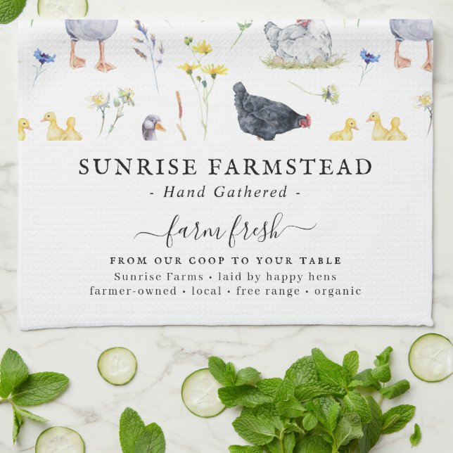 Farm Fresh Eggs | Rustic Farm Monogram Tea Towel (Folded)