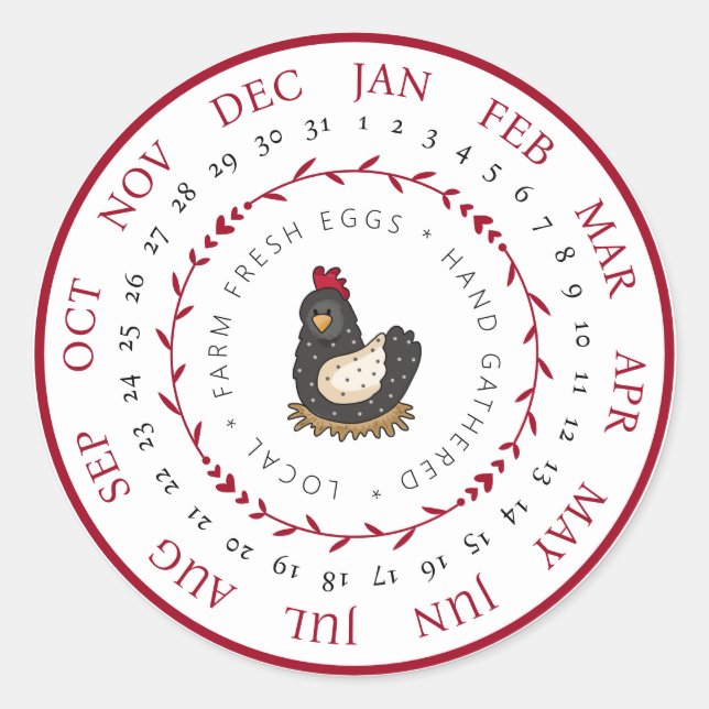 Farm Fresh Eggs Small Business Egg Carton Date Classic Round Sticker (Front)