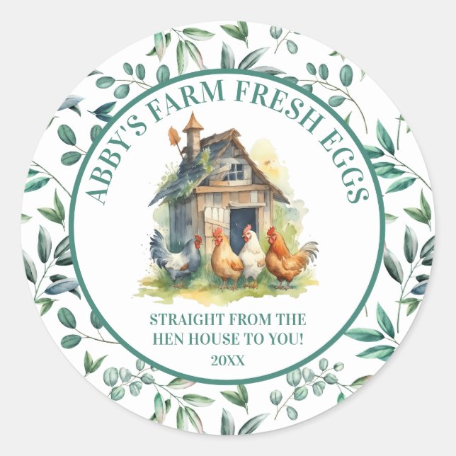Farm Fresh Eggs Straight From the Hen House Classic Round Sticker (Front)