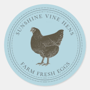 Farm Fresh Eggs Vintage Hen Egg Carton Blue Classic Round Sticker