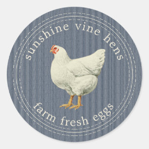 Farm Fresh Eggs Vintage Hen Egg Carton Dark Blue Classic Round Sticker