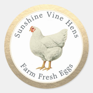 Farm Fresh Eggs Vintage Hen Modern Egg Carton Gold Classic Round Sticker