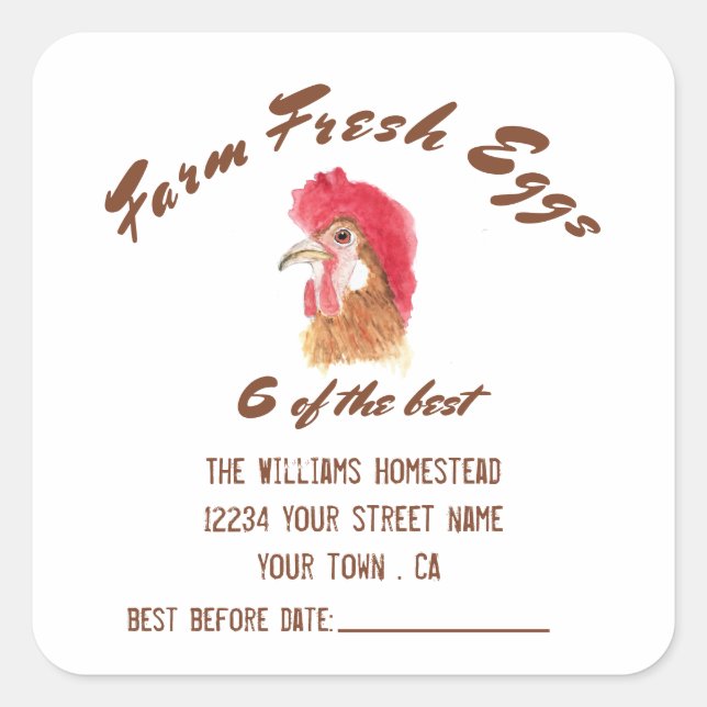 Farm Fresh Eggs Watercolor Egg Carton Square Sticker (Front)