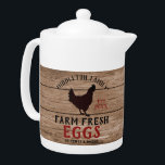 Farm Fresh Eggs - Wood<br><div class="desc">Rustic Farmhouse Teapot. Farm Fresh Eggs - faux wood background design ready for you to personalise. This teapot can be personalised with name and a est. date. Makes a wonderful housewarming gift, a Christmas gift, etc... 📌If you need further customisation, please click the "Click to Customise further" or "Customise or...</div>