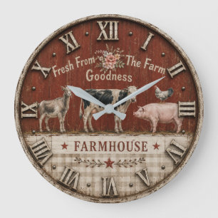 Farm Fresh Farmhouse Animal Large Clock
