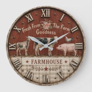 Farm Fresh Farmhouse Animal Large Clock