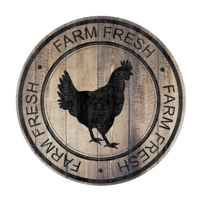 Farm Fresh Farmhouse Barn Wood Black Hen Cutting Board (Front)
