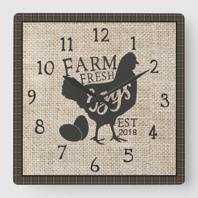 Farm Fresh Farmhouse Style Rustic Clock with Year (Front)