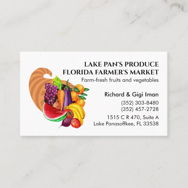 Farm-Fresh Fruits and Vegetables Cornucopia Logo Business Card (Front)