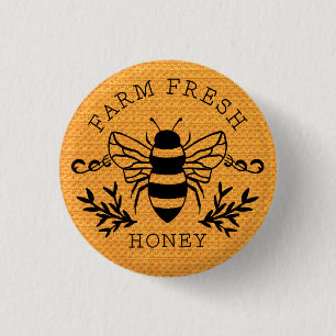 Farm Fresh Honey Bee Botanical Vintage Design 3 Cm Round Badge