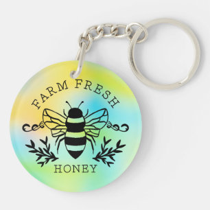 Farm Fresh Honey Bee Botanical Vintage Design Key Ring