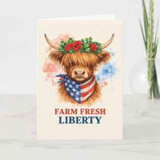 Farm Fresh Liberty Highland Cow Patriotic USA Art Card