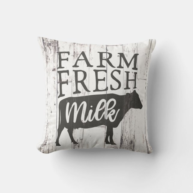 Farm Fresh Milk Cow White Wood Country Farmhouse Cushion (Front)