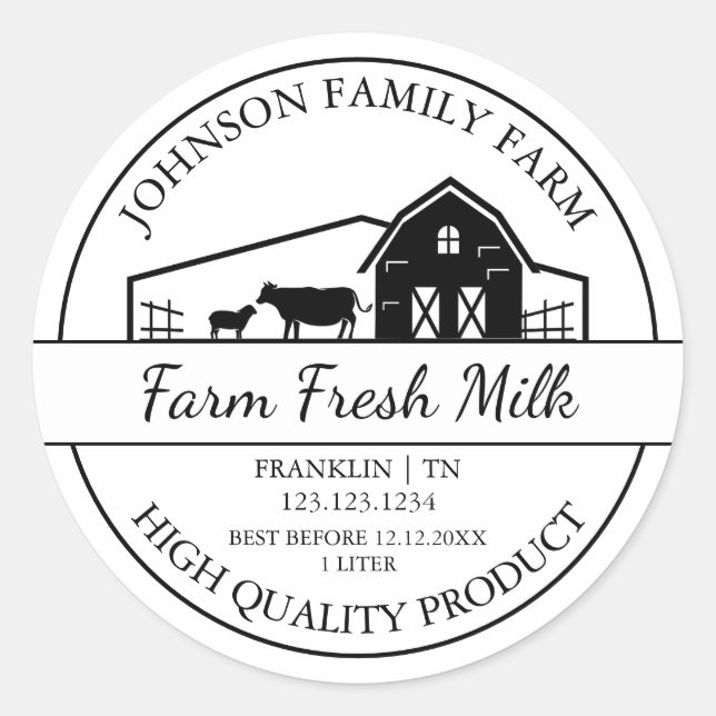 Farm Fresh Milk Label (Front)