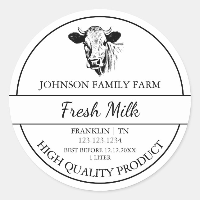 Farm Fresh Milk Label (Front)