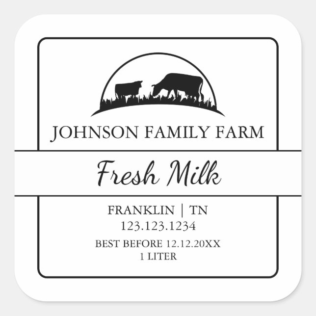 Farm Fresh Milk Square Label (Front)