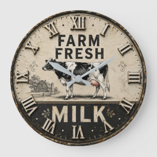 Farm Fresh Milk Vintage Dairy Farmhouse Large Clock