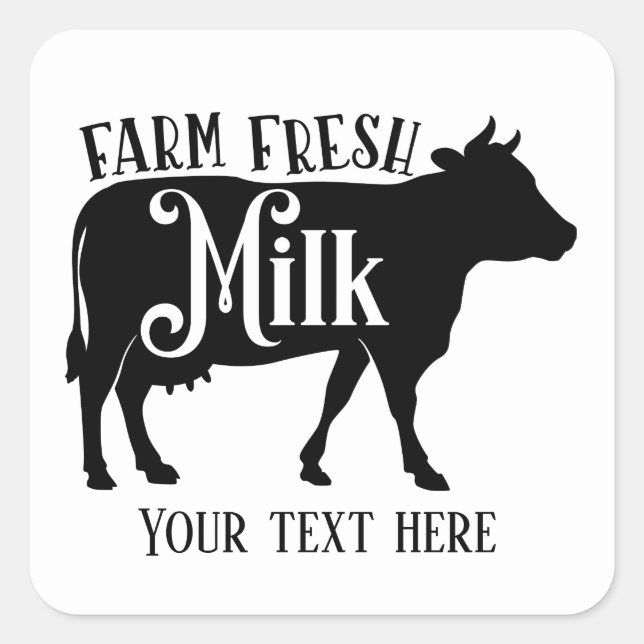 Farm fresh milk word art add text square sticker (Front)
