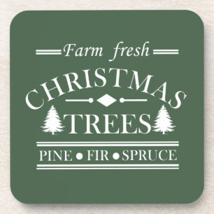 Farm Fresh Modern Christmas Pine Trees Coaster