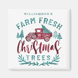 Farm Fresh Old Red Truck Christmas Tree Delivery Magnet