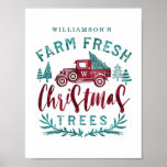 Farm Fresh Old Red Truck Christmas Tree Delivery Poster<br><div class="desc">Celebrate the magical and festive holiday season with our custom holiday posters. The design features our typographic design " Farm Fresh Christmas Trees" with a red and green rustic hand-drawn etched style vintage pickup truck carrying a Christmas tree in the back. Christmas greenery and foliage create a modern, rustic festive...</div>