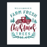 Farm Fresh Old Red Truck Christmas Tree Delivery Poster<br><div class="desc">Celebrate the magical and festive holiday season with our custom holiday posters. The design features our typographic design " Farm Fresh Christmas Trees" with a red and green rustic hand-drawn etched style vintage pickup truck carrying a Christmas tree in the back. Christmas greenery and foliage create a modern, rustic festive...</div>