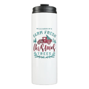 Farm Fresh Old Red Truck Christmas Tree Delivery Thermal Tumbler