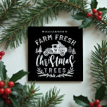 Farm Fresh Old Truck Christmas Tree Delivery Black Magnet<br><div class="desc">The design features our typographic design " Farm Fresh Christmas Trees" with a white rustic hand-drawn etched style vintage pickup truck carrying a Christmas tree in the back. Christmas greenery and foliage create a modern,  rustic festive design. Customised with your last name and monogram. Hand-drawn original artwork by Moodthology.</div>