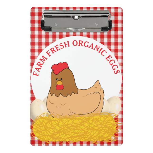 Farm Fresh Organic Chicken Hen On Eggs  Mini Clipboard (Front)