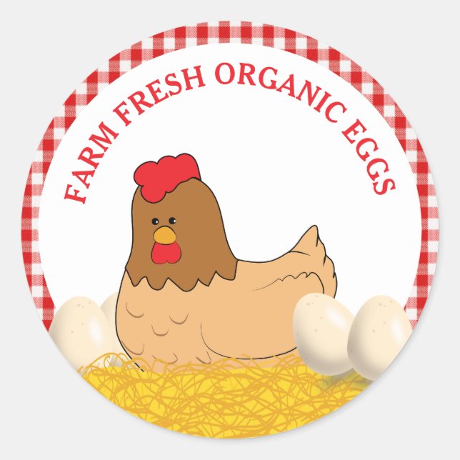 Farm Fresh Organic Eggs Chicken Classic Round Stic Sticker (Front)