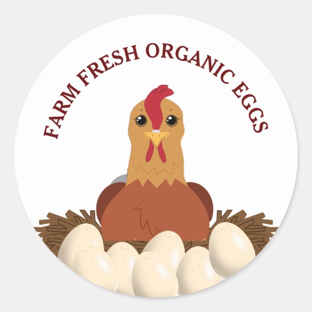 Farm Fresh Organic Eggs Chicken Hen Classic Round Sticker (Front)