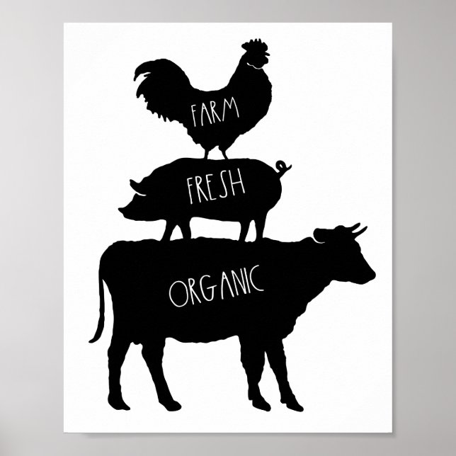 Farm Fresh Organic Rooster Pig Cow Poster (Front)
