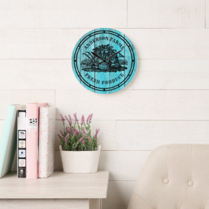 Farm Fresh Produce Faux Wood Large Clock
