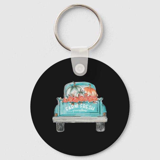 Farm Fresh Pumpkin Cute Truck Happy Autumn Fall Th Key Ring (Front)