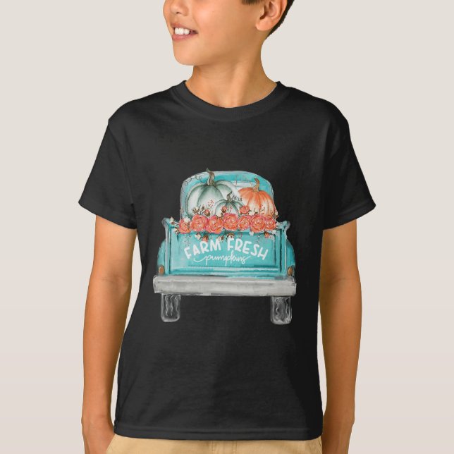 Farm Fresh Pumpkin Cute Truck Happy Autumn Fall Th T-Shirt (Front)
