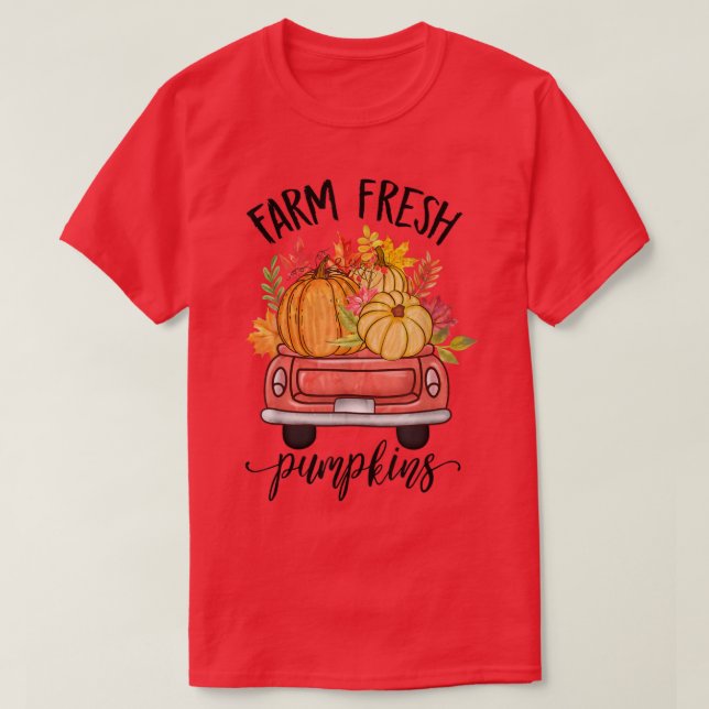 Farm Fresh Pumpkin Truck Cute Fall Leaves Autumn P T-Shirt (Design Front)