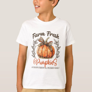 Farm Fresh Pumpkins Coquette Bow Autumn Fall Thank T-Shirt