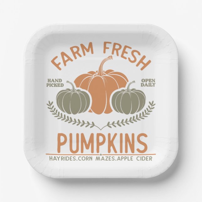 Farm Fresh Pumpkins | Hand Picked Paper Plate (Front)