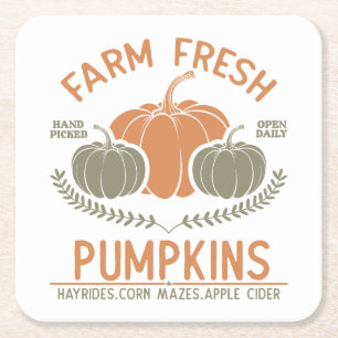 Farm Fresh Pumpkins Hand Picked Square Paper Coaster