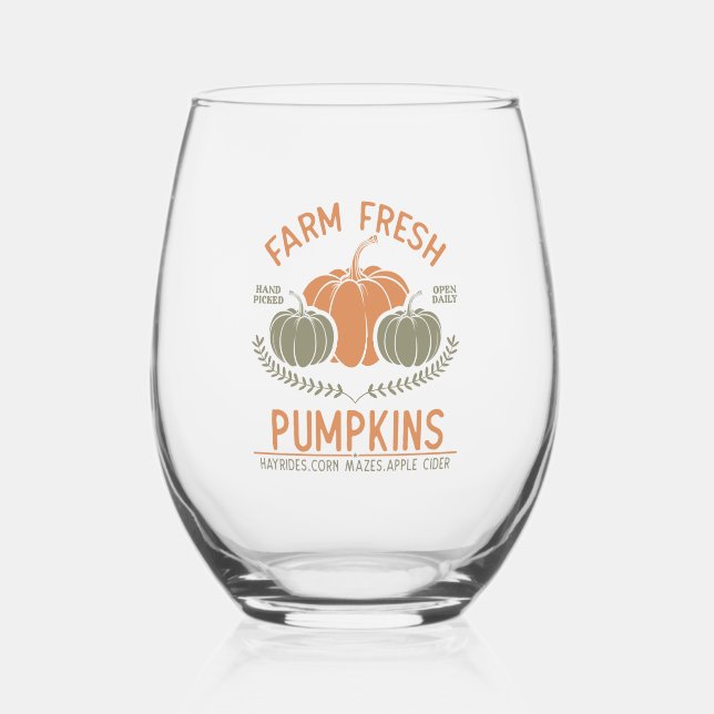 Farm Fresh Pumpkins | Hand Picked Stemless Wine Glass (Front)