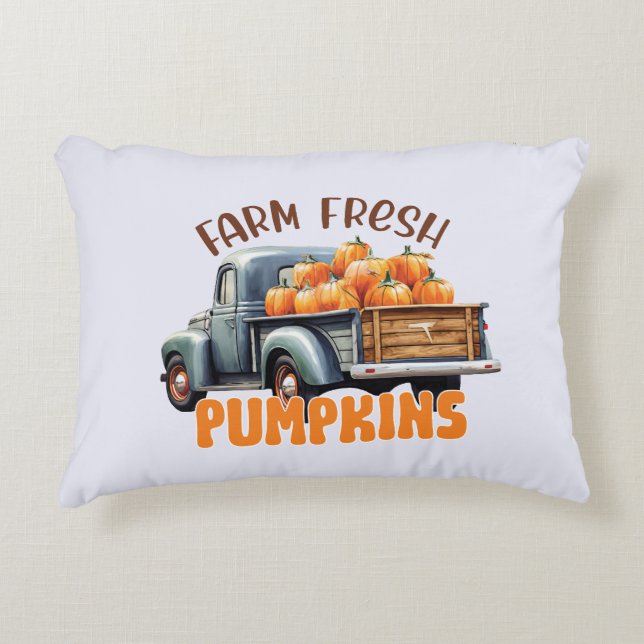 Farm Fresh Pumpkins – Rustic Truck Decorative Cushion (Front)