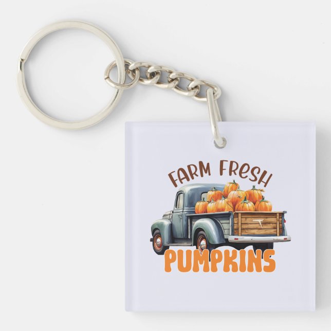 Farm Fresh Pumpkins – Rustic Truck Key Ring (Front)