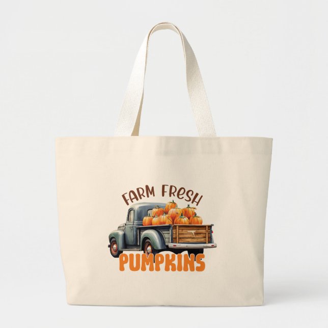 Farm Fresh Pumpkins – Rustic Truck Large Tote Bag (Front)