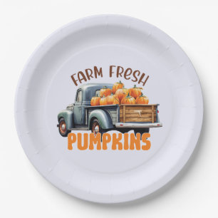 Farm Fresh Pumpkins – Rustic Truck Paper Plate